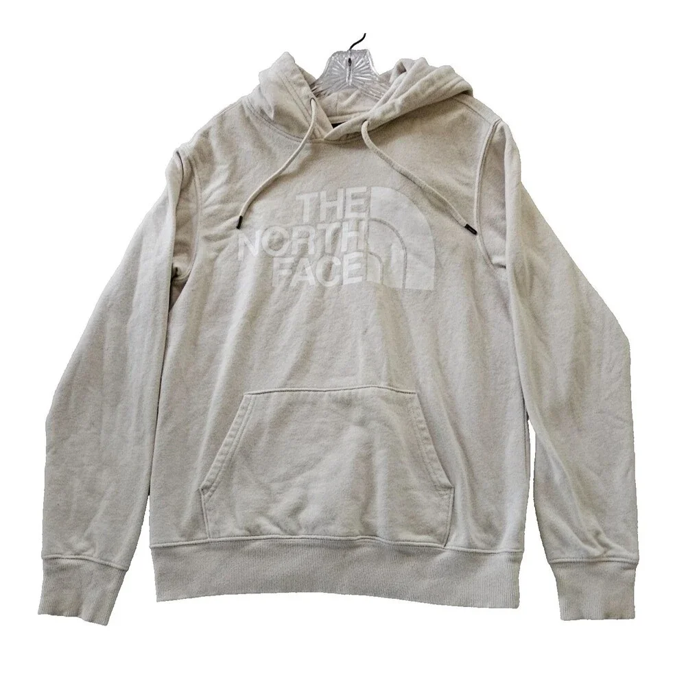 The North Face Men’s Small Half Dome Hoodie Cream Beige Fleece Pullover Logo